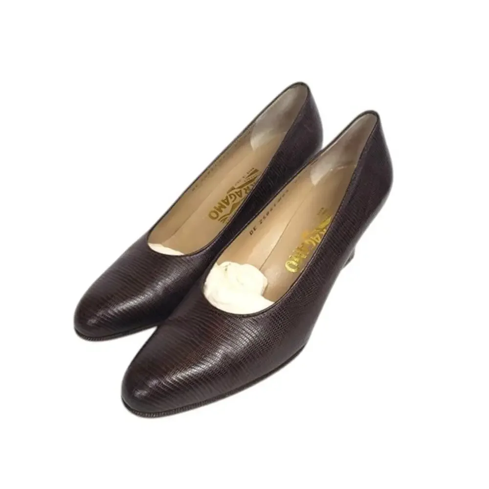 Salvatore Ferragamo Women's Vintage Nilla Shoes Pumps Dark Brown Size 8.5 AA